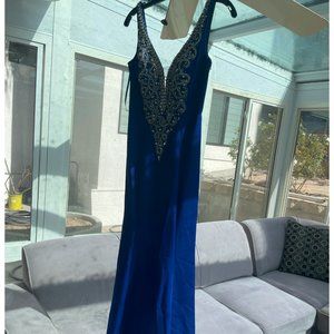 Blue Beaded Open V-Shape Back Dress XS Aspeed